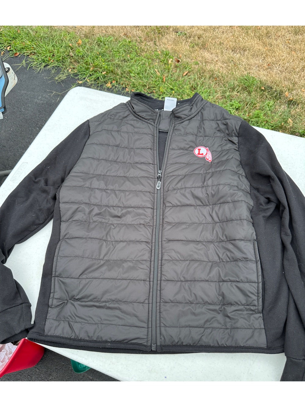 Men's Black Quilted Hybrid Puffer Jacket with Logo Patch